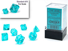 Chessex Translucent Mini-hedral Teal/white 7-Die Set | Mega City Incorporated