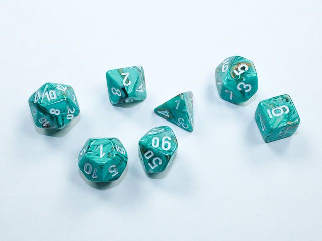 Chessex Marble Mini-hedral Oxi-Copper/white 7-Die Set | Mega City Incorporated