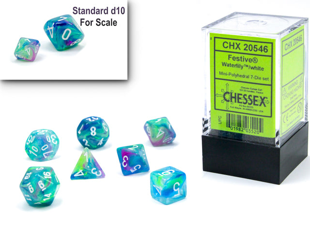 Chessex Festive Mini-hedral Waterlily/white 7-Die set | Mega City Incorporated