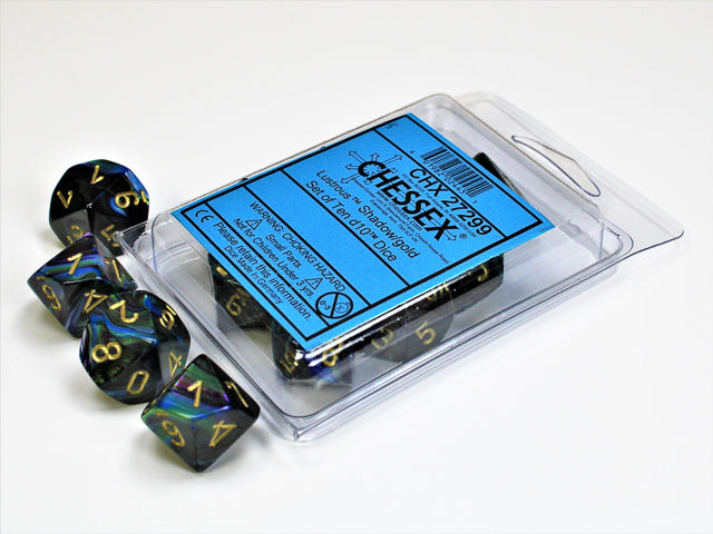 Chessex Lustrous Shadow/gold Set of Ten d10s | Mega City Incorporated