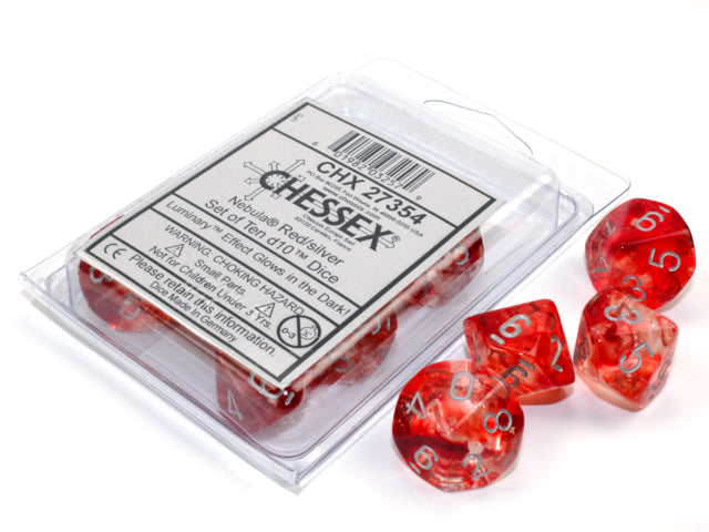 Chessex Nebula Red/silver Luminary Set of Ten d10s | Mega City Incorporated