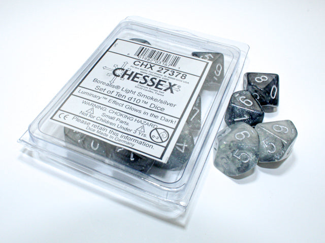 Chessex Borealis Light Smoke/silver Luminary Set of Ten d10s | Mega City Incorporated