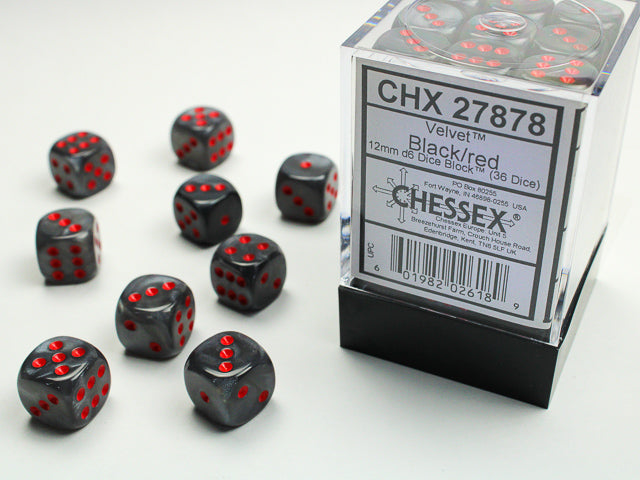 Chessex Velvet Black/red 12mm d6 Dice Block (36 dice) | Mega City Incorporated