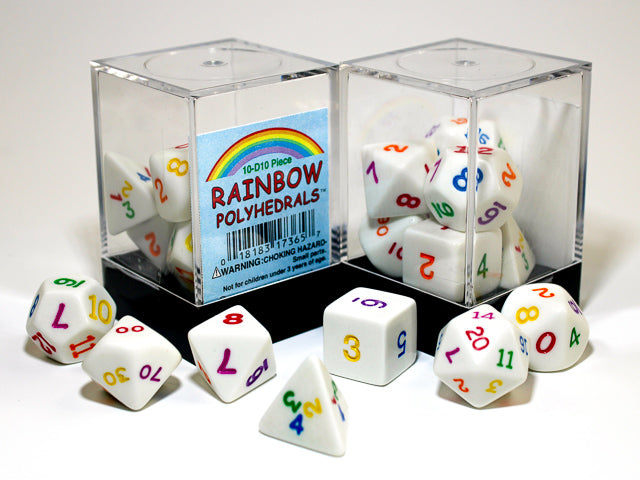 Chessex Polyhedral Opaque White w/ Rainbow 7-die set in Plastic box | Mega City Incorporated