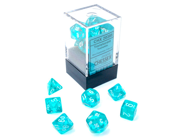 Chessex Translucent Mini-hedral Teal/white 7-Die Set | Mega City Incorporated