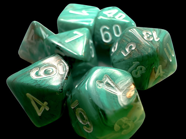 Chessex Marble Mini-hedral Oxi-Copper/white 7-Die Set | Mega City Incorporated