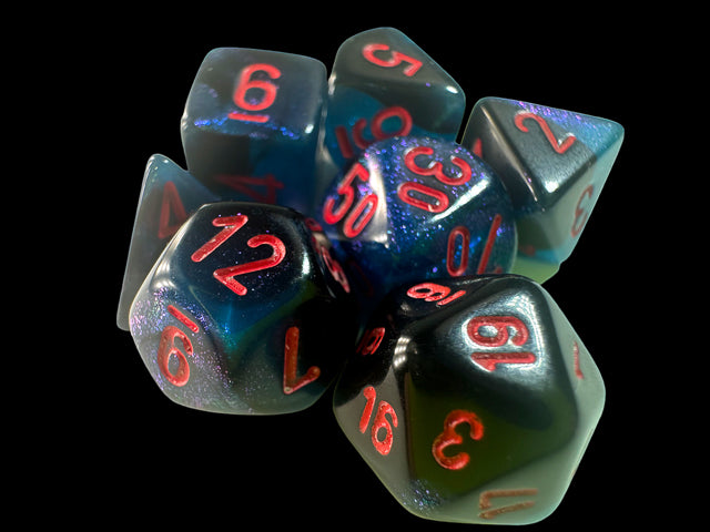 Chessex Gemini Mini-hedral Black-Starlight/red 7-Die Set | Mega City Incorporated