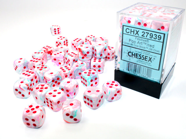 Chessex Festive Pop Art/red 12mm d6 Dice Block (36 dice) | Mega City Incorporated