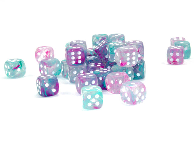 Chessex Nebula Wisteria/white Luminary 12mm d6 Dice Block (36 dice) | Mega City Incorporated