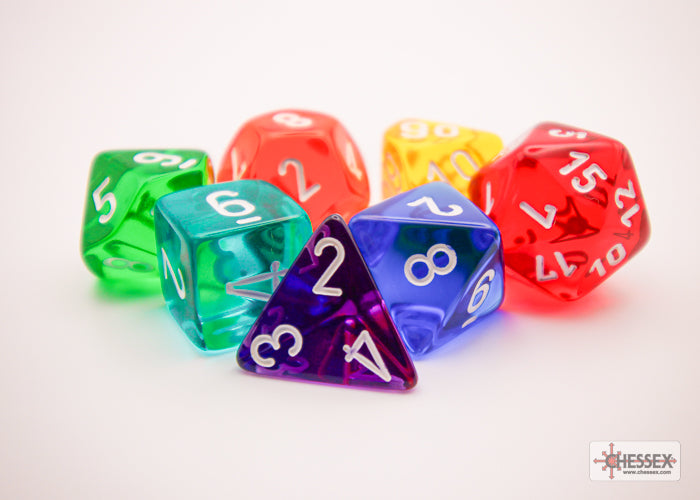 Chessex Prism Translucent GM & Beginner Player Polyhedral 7-Die Set | Mega City Incorporated