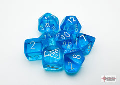 Chessex Translucent Tropical Blue/white Polyhedral 7-Dice Set (with bonus die) | Mega City Incorporated