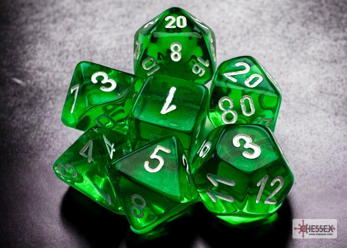 Chessex Translucent Mini-hedral Green/white 7-Die Set | Mega City Incorporated