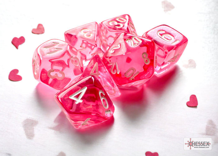 Chessex Translucent Mini-hedral Pink/white 7-Die Set | Mega City Incorporated