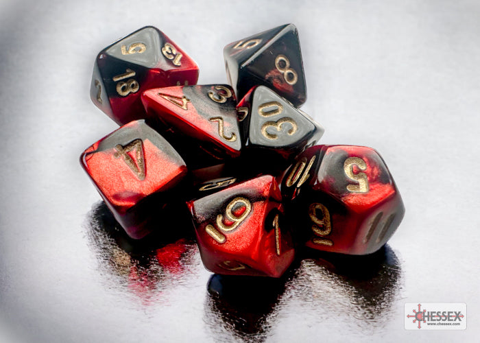 Chessex Gemini Mini-hedral Black-Red/gold 7-Die Set | Mega City Incorporated