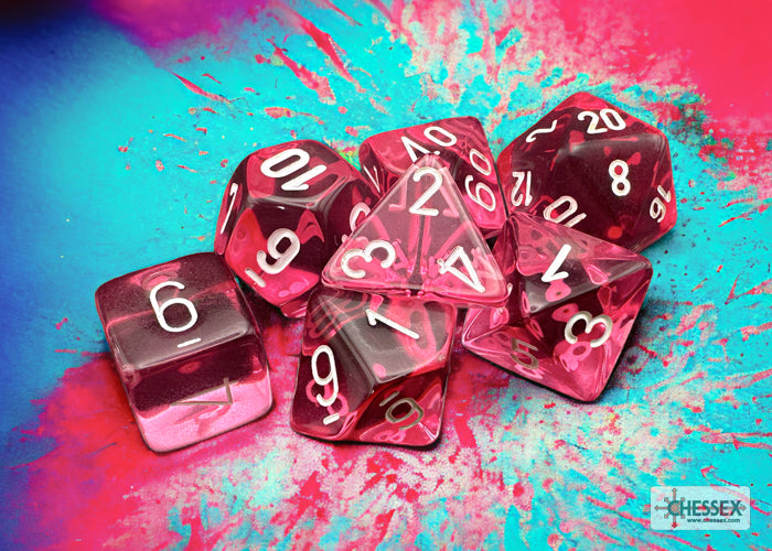 Chessex Translucent Pink/white Polyhedral 7-Dice Set | Mega City Incorporated