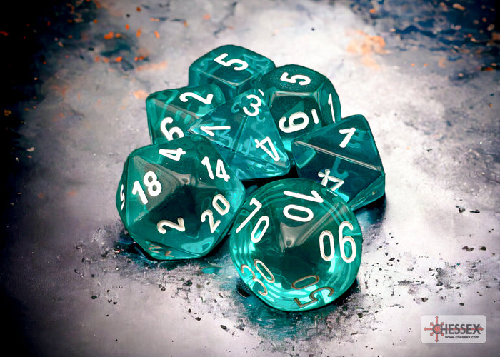 Chessex Translucent Teal/white Polyhedral 7-Dice Set | Mega City Incorporated