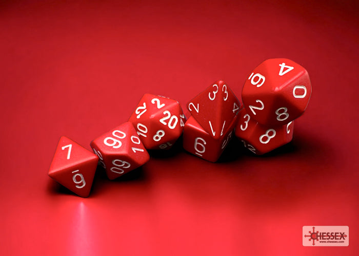 Chessex Opaque Red/white Polyhedral 7-Dice Set | Mega City Incorporated