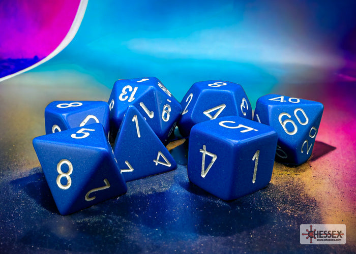 Chessex Opaque Blue/white Polyhedral 7-Dice Set | Mega City Incorporated