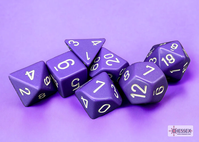 Chessex Opaque Purple/white Polyhedral 7-Dice Set | Mega City Incorporated