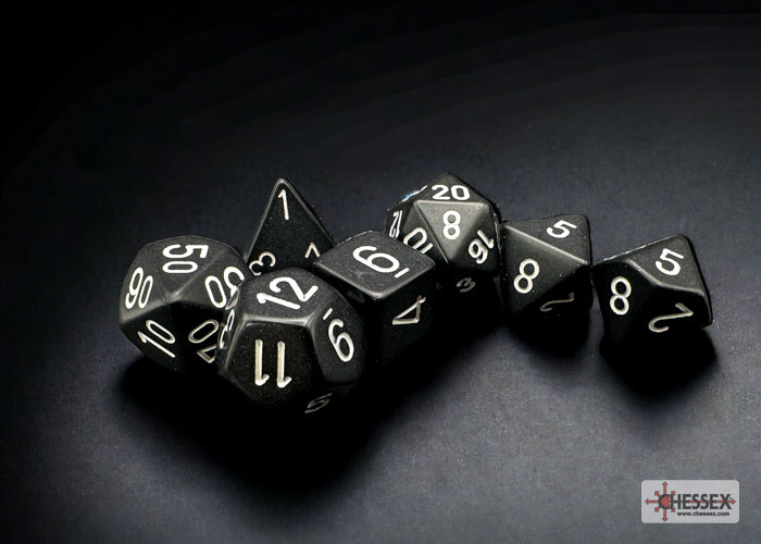 Chessex Opaque Black/white Polyhedral 7-Dice Set | Mega City Incorporated