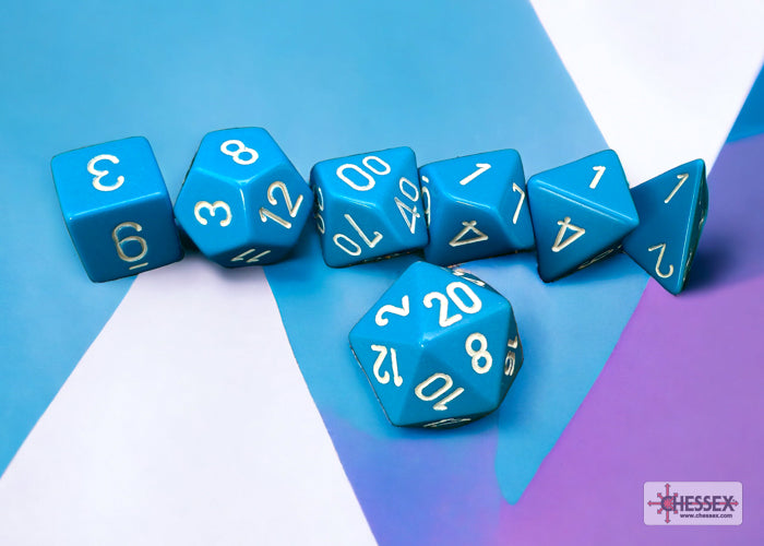 Chessex Opaque Light Blue/white Polyhedral 7-Dice Set | Mega City Incorporated