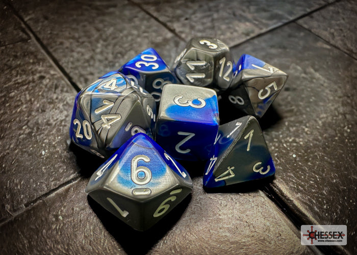 Chessex Gemini Blue-Steel/white Polyhedral 7-Dice Set | Mega City Incorporated