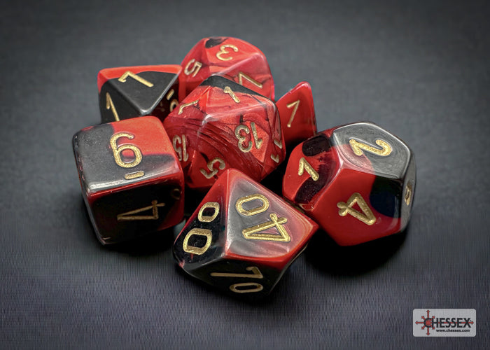 Chessex Gemini Black-Red/gold Polyhedral 7-Dice Set | Mega City Incorporated