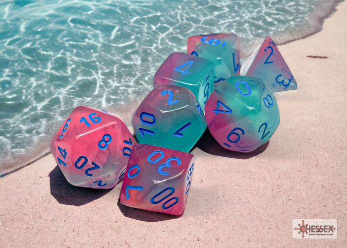 Chessex Gemini Gel Green-Pink/blue Luminary Polyhedral 7-Dice Set | Mega City Incorporated