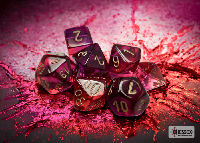 Chessex Gemini Translucent Red-Violet/gold Polyhedral 7-Dice Set | Mega City Incorporated