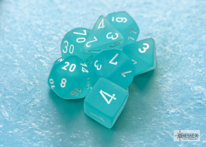 Chessex Frosted Teal/white Polyhedral 7-Dice Set | Mega City Incorporated