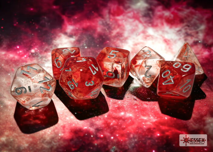 Chessex Nebula Red/silver Luminary Polyhedral 7-Dice Set | Mega City Incorporated