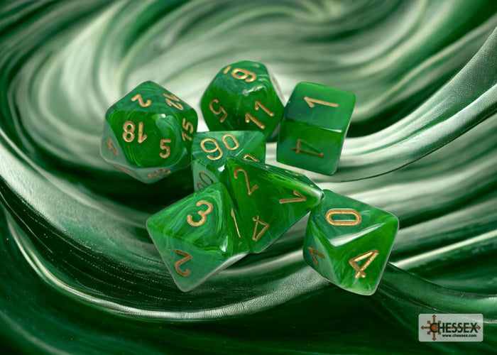 Chessex Vortex Green/gold Polyhedral 7-Dice Set | Mega City Incorporated