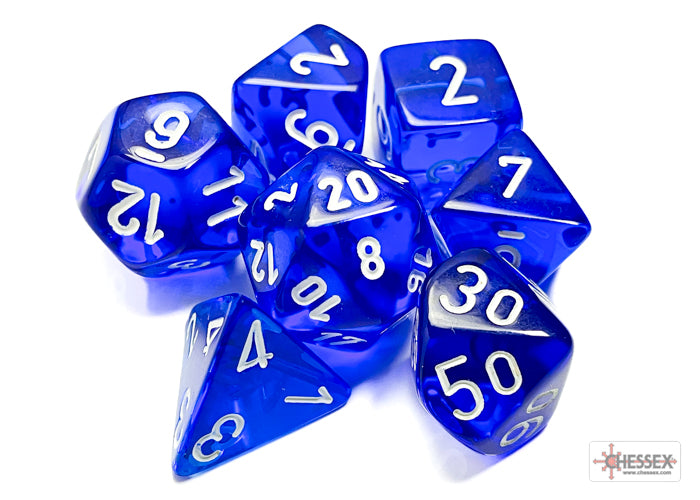 Chessex Translucent Blue/white Polyhedral 7-Dice Set | Mega City Incorporated