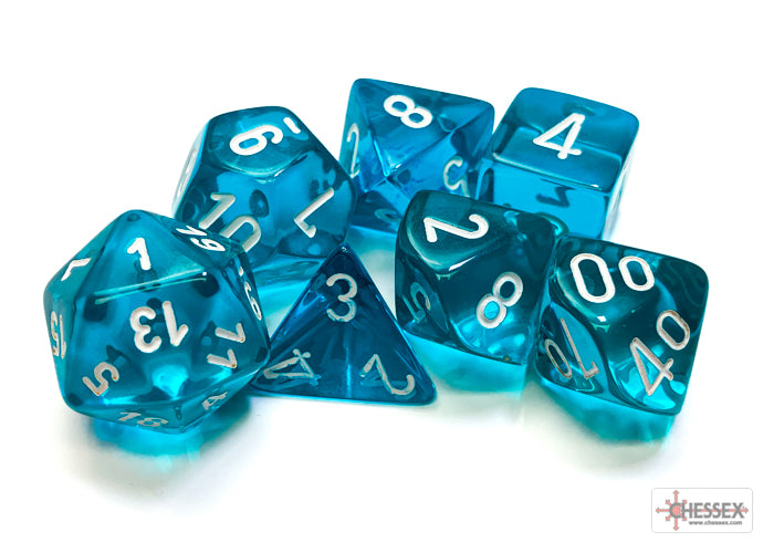 Chessex Translucent Teal/white Polyhedral 7-Dice Set | Mega City Incorporated