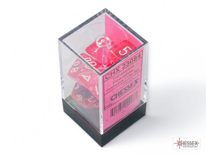 Chessex Translucent Pink/white Polyhedral 7-Dice Set | Mega City Incorporated