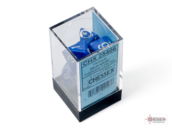 Chessex Opaque Blue/white Polyhedral 7-Dice Set | Mega City Incorporated