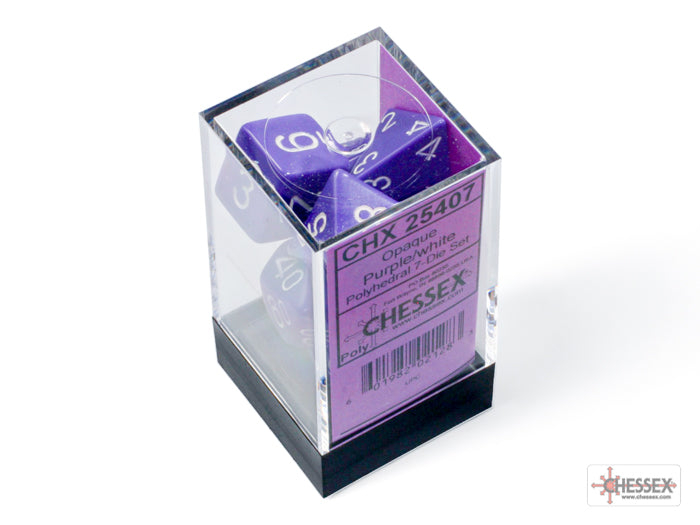 Chessex Opaque Purple/white Polyhedral 7-Dice Set | Mega City Incorporated