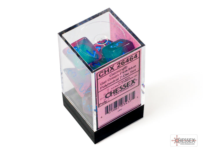 Chessex Gemini Gel Green-Pink/blue Luminary Polyhedral 7-Dice Set | Mega City Incorporated