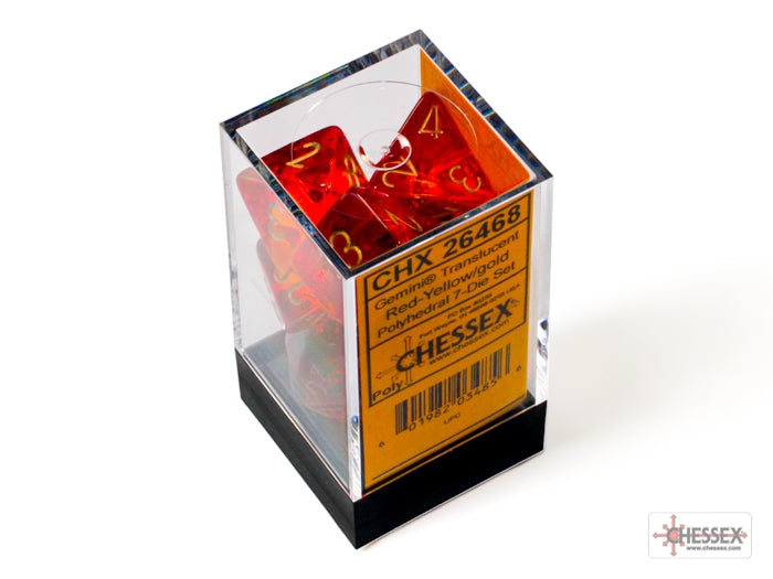 Chessex Gemini Translucent Red-Yellow/gold Polyhedral 7-Dice Set | Mega City Incorporated