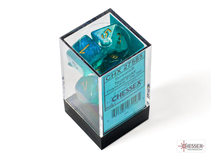 Chessex Borealis Teal/gold Luminary Polyhedral 7-Dice Set | Mega City Incorporated