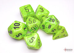 Chessex Vortex Bright Green/black Polyhedral 7-Dice Set | Mega City Incorporated