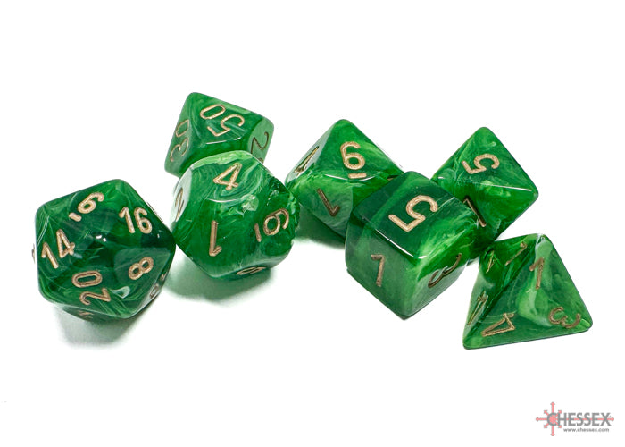 Chessex Vortex Green/gold Polyhedral 7-Dice Set | Mega City Incorporated