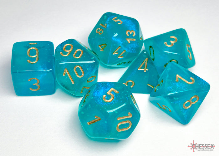 Chessex Borealis Teal/gold Luminary Polyhedral 7-Dice Set | Mega City Incorporated