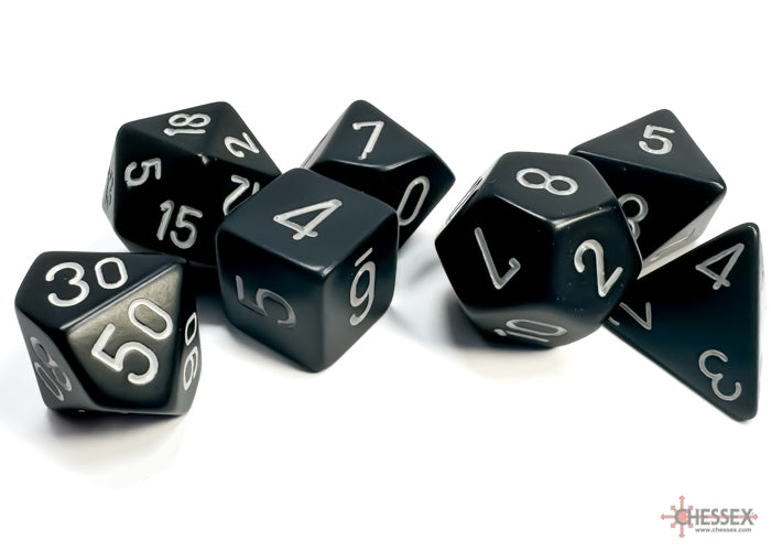 Chessex Opaque Black/white Polyhedral 7-Dice Set | Mega City Incorporated