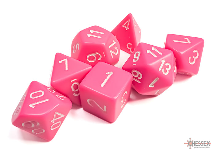 Chessex Opaque Pink/white Polyhedral 7-Dice Set | Mega City Incorporated