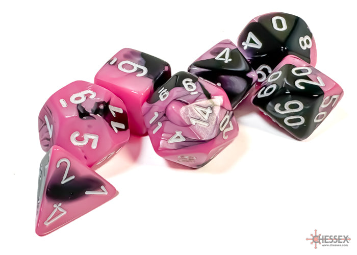 Chessex Gemini Black-Pink/white Polyhedral 7-Dice Set | Mega City Incorporated