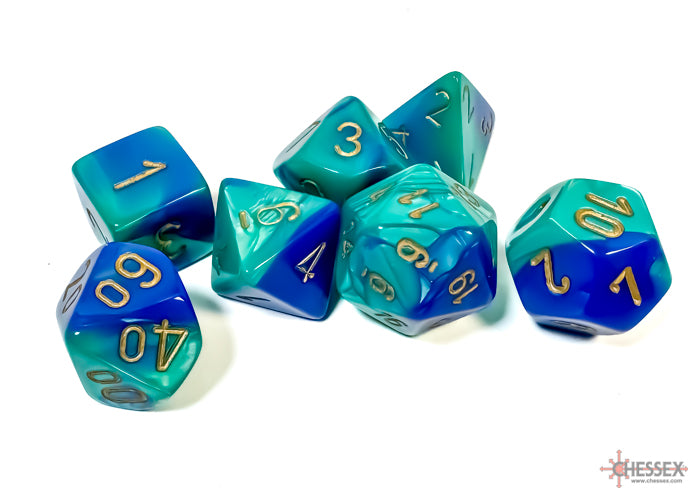 Chessex Gemini Blue-Teal/gold Polyhedral 7-Dice Set | Mega City Incorporated