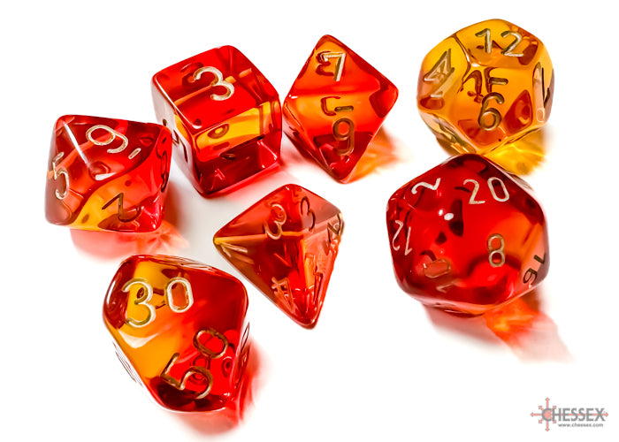 Chessex Gemini Translucent Red-Yellow/gold Polyhedral 7-Dice Set | Mega City Incorporated