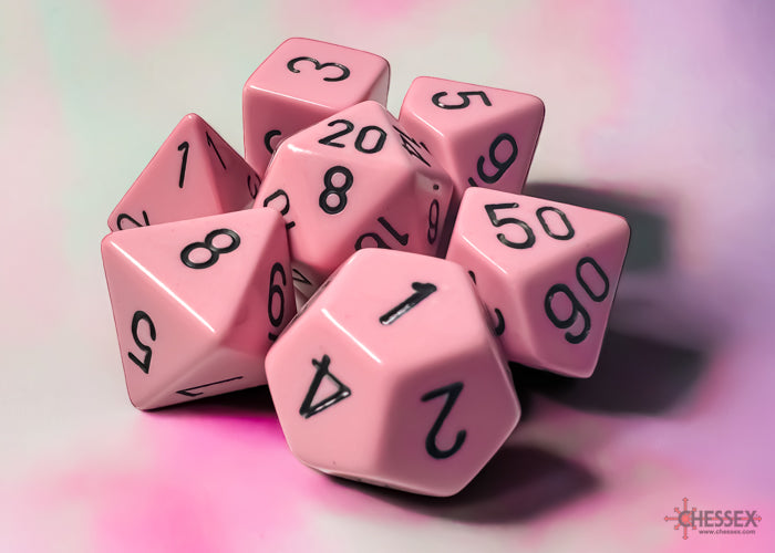 Chessex Opaque Pastel Pink/black Polyhedral 7-Dice Set | Mega City Incorporated