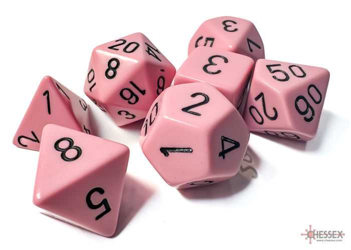 Chessex Opaque Pastel Pink/black Polyhedral 7-Dice Set | Mega City Incorporated